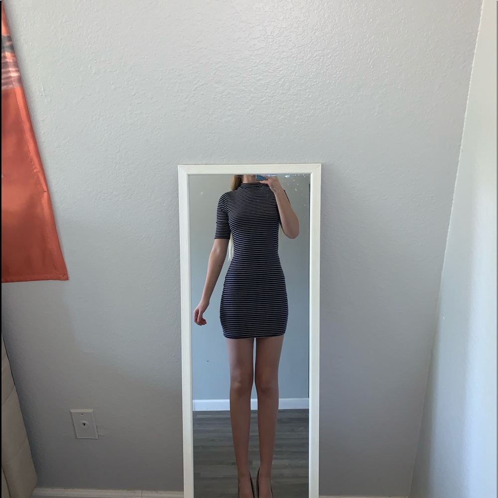 Striped navy blue bodycon dress